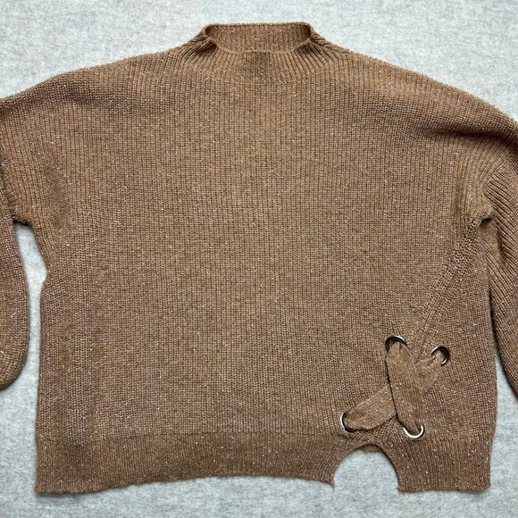 Kerisma Brown Balloon Sleeve Knit Angola Blend Sweater Size Medium/Large - Picture 2 of 9